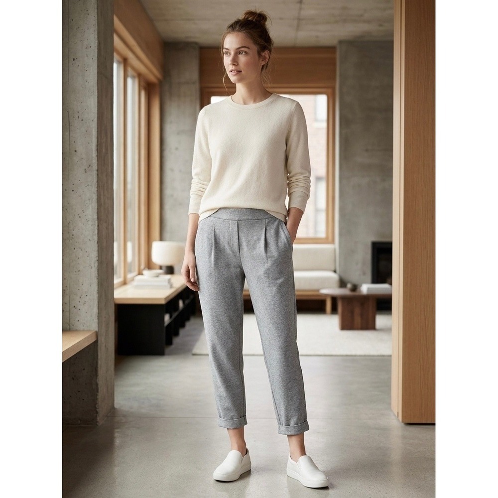Eileen Fisher Petite Grey Organic Cotton Pleated Ankle Pants PS F18PZU